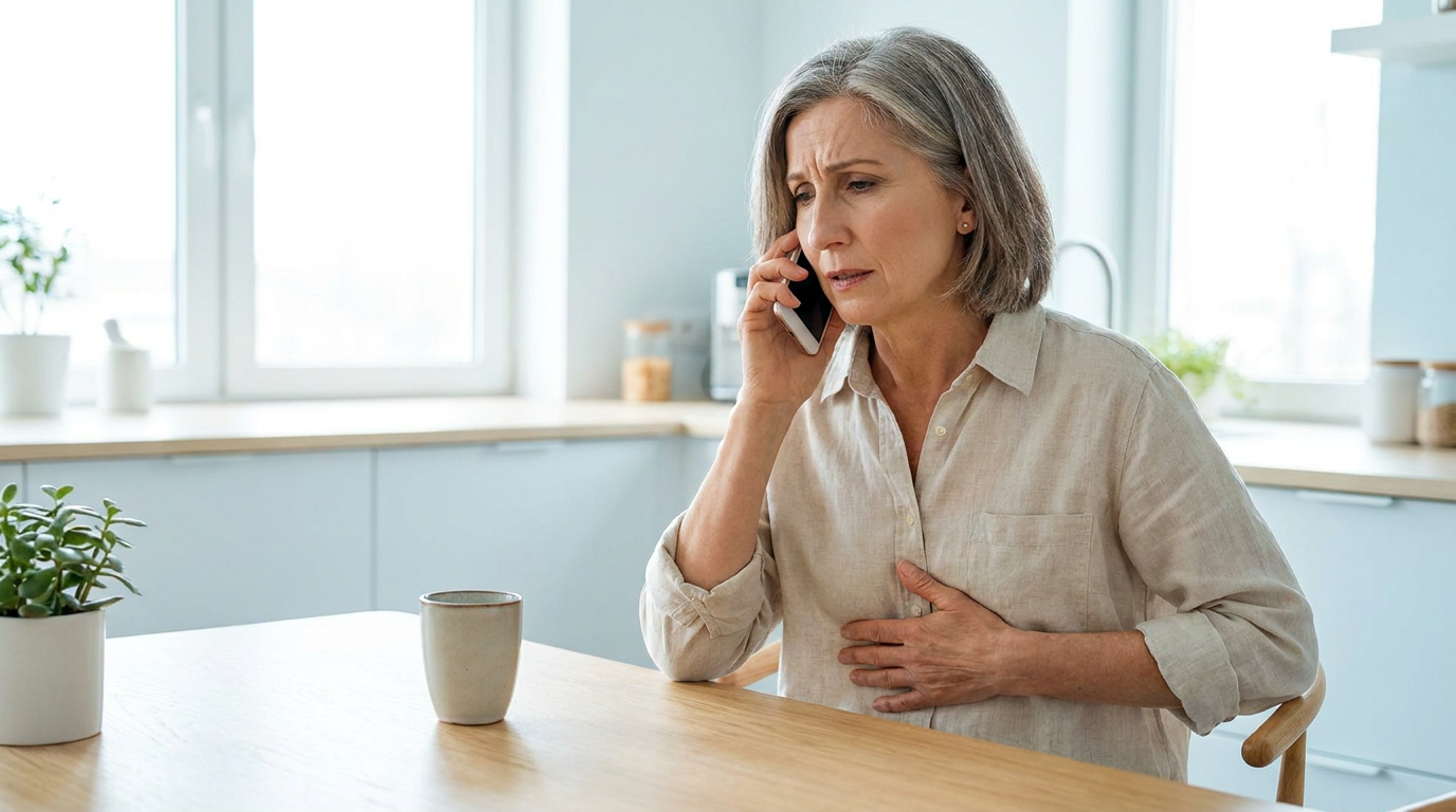 Adult with upper belly pain calling a healthcare provider about possible Ozempic® pancreatitis symptoms